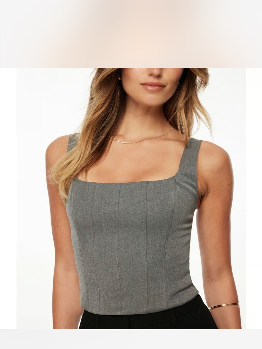Dynamite Gray Square Neck Ribbed Tank